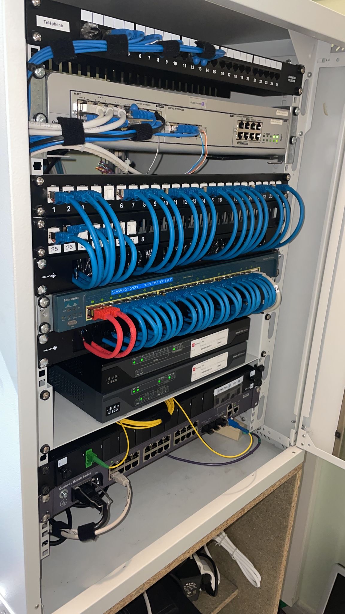 Baie Cisco — câblage RJ45 organisé